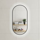 Pill Oval 500mm x 1000mm Backlit LED Framed Mirror with Demister, Matte Black Frame