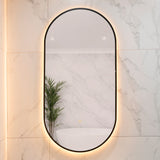 Pill Oval 500mm x 1000mm Backlit LED Framed Mirror with Demister, Matte Black Frame