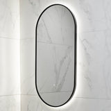 Pill Oval 500mm x 1000mm Backlit LED Framed Mirror with Demister, Matte Black Frame