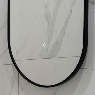 Pill Oval 500mm x 1000mm Backlit LED Framed Mirror with Demister, Matte Black Frame