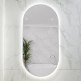 Pill Oval 500mm x 1000mm Backlit LED Framed Mirror with Demister, Matte White Frame