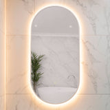 Pill Oval 500mm x 1000mm Backlit LED Framed Mirror with Demister, Matte White Frame