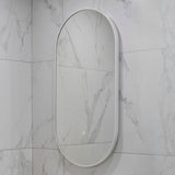 Pill Oval 500mm x 1000mm Backlit LED Framed Mirror with Demister, Matte White Frame
