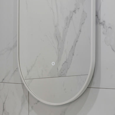 Pill Oval 500mm x 1000mm Backlit LED Framed Mirror with Demister, Matte White Frame