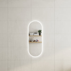 Pill Oval 450mm x 1200mm Backlit LED Frameless Mirror with Polished Edge and Demister