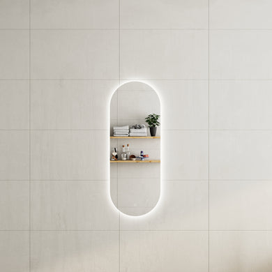Pill Oval 450mm x 1200mm Backlit LED Frameless Mirror with Polished Edge and Demister