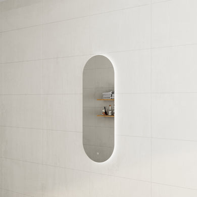 *Clearance* Pill Oval 450mm x 1200mm Backlit LED Frameless Mirror with Polished Edge and Demister