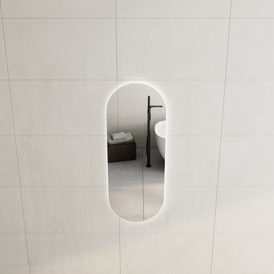 *Clearance* Pill Oval 450mm x 1200mm Backlit LED Frameless Mirror with Polished Edge and Demister