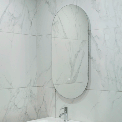 Pill Oval 500mm x 1000mm Backlit LED Frameless Mirror with Polished Edge and Demister