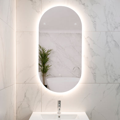 Pill Oval 500mm x 1000mm Backlit LED Frameless Mirror with Polished Edge and Demister