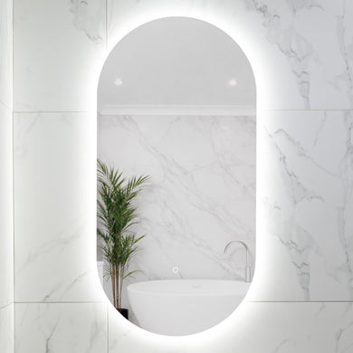 Pill Oval 500mm x 1000mm Backlit LED Frameless Mirror with Polished Edge and Demister