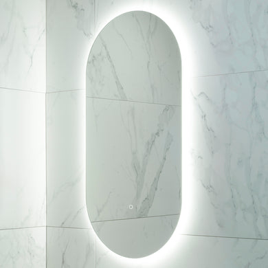Pill Oval 500mm x 1000mm Backlit LED Frameless Mirror with Polished Edge and Demister