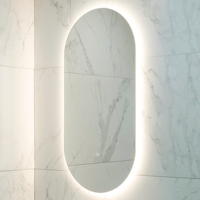 Pill Oval 500mm x 1000mm Backlit LED Frameless Mirror with Polished Edge and Demister