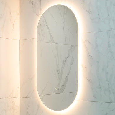 Pill Oval 500mm x 1000mm Backlit LED Frameless Mirror with Polished Edge and Demister