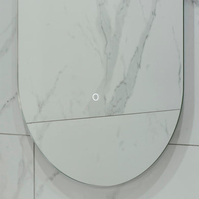 Pill Oval 500mm x 1000mm Backlit LED Frameless Mirror with Polished Edge and Demister