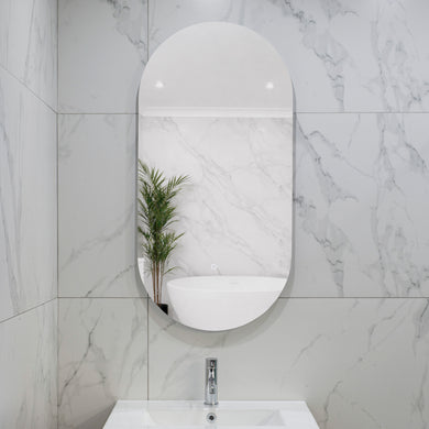 Pill Oval 500mm x 1000mm Backlit LED Frameless Mirror with Polished Edge and Demister
