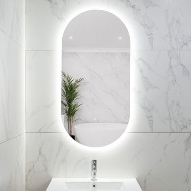 Pill Oval 500mm x 1000mm Backlit LED Frameless Mirror with Polished Edge and Demister