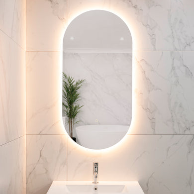 Pill Oval 500mm x 1000mm Backlit LED Frameless Mirror with Polished Edge and Demister