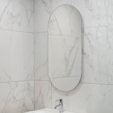 Pill Oval 500mm x 1000mm Backlit LED Frameless Mirror with Polished Edge and Demister