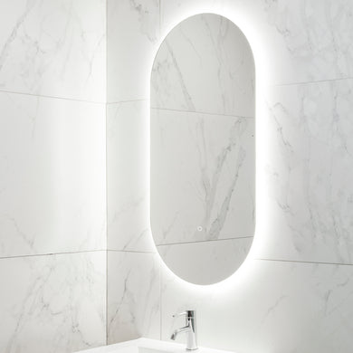 Pill Oval 500mm x 1000mm Backlit LED Frameless Mirror with Polished Edge and Demister
