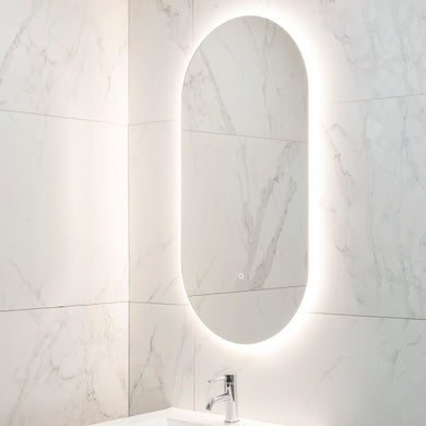 Pill Oval 500mm x 1000mm Backlit LED Frameless Mirror with Polished Edge and Demister