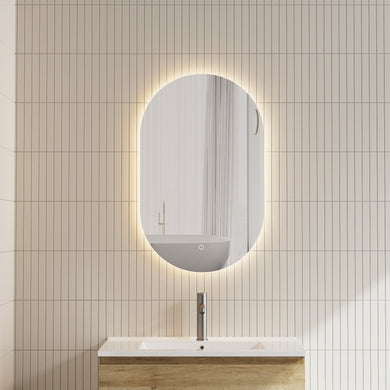 *Clearance* Pill Oval 500mm x 800mm Backlit LED Frameless Mirror with Polished Edge and Demister