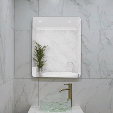 Retti Rectangular 600mm x 750mm Backlit LED Frameless Mirror with Polished Edge, Rounded Corners and Demister