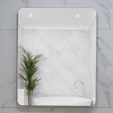 Retti Rectangular 600mm x 750mm Backlit LED Frameless Mirror with Polished Edge, Rounded Corners and Demister