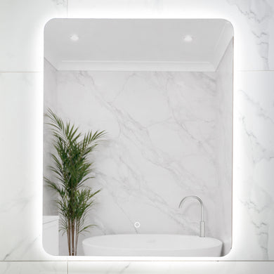 Retti Rectangular 600mm x 750mm Backlit LED Frameless Mirror with Polished Edge, Rounded Corners and Demister