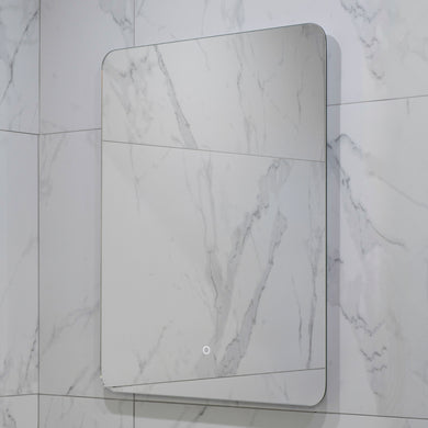 Retti Rectangular 600mm x 750mm Backlit LED Frameless Mirror with Polished Edge, Rounded Corners and Demister