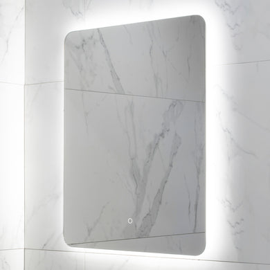 Retti Rectangular 600mm x 750mm Backlit LED Frameless Mirror with Polished Edge, Rounded Corners and Demister