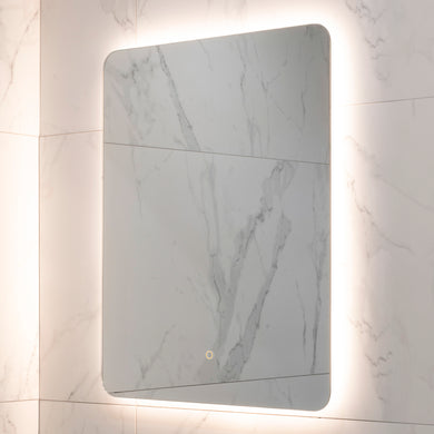 Retti Rectangular 600mm x 750mm Backlit LED Frameless Mirror with Polished Edge, Rounded Corners and Demister