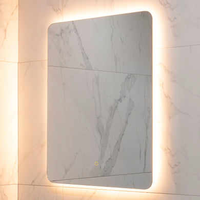 Retti Rectangular 600mm x 750mm Backlit LED Frameless Mirror with Polished Edge, Rounded Corners and Demister