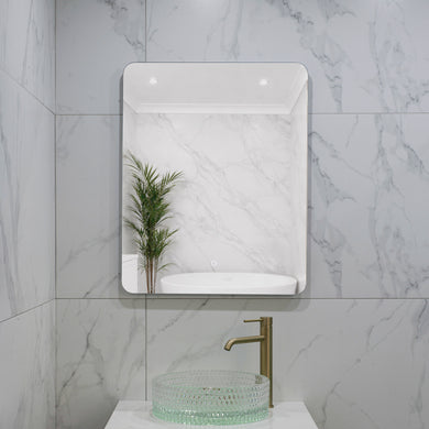 Retti Rectangular 600mm x 750mm Backlit LED Frameless Mirror with Polished Edge, Rounded Corners and Demister