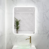 Retti Rectangular 600mm x 750mm Backlit LED Frameless Mirror with Polished Edge, Rounded Corners and Demister