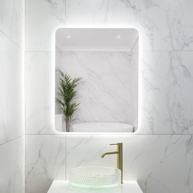 Retti Rectangular 600mm x 750mm Backlit LED Frameless Mirror with Polished Edge, Rounded Corners and Demister