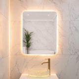 Retti Rectangular 600mm x 750mm Backlit LED Frameless Mirror with Polished Edge, Rounded Corners and Demister
