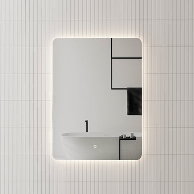 Retti Rectangular 600mm x 900mm Backlit LED Frameless Mirror with Polished Edge, Rounded Corners and Demister