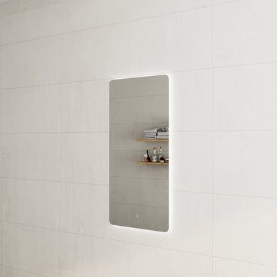 Retti Rectangular 600mm x 1200mm Backlit LED Frameless Mirror with Polished Edge, Rounded Corners and Demister