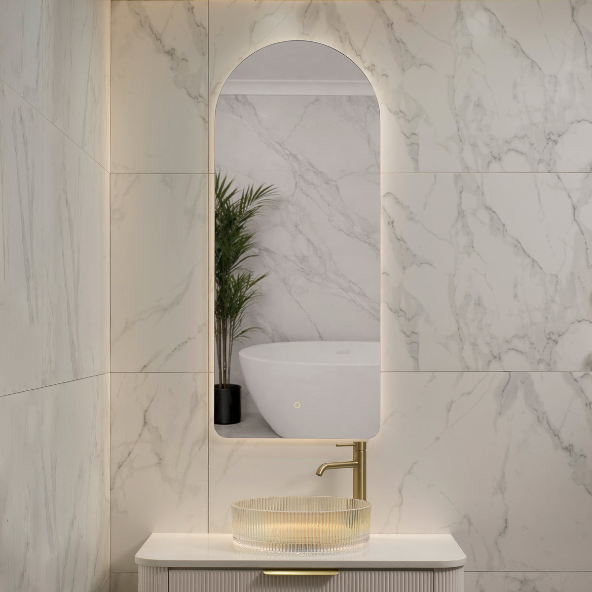Arco Arch 500mm x 1200mm Backlit LED Frameless Mirror with Polished Edge and Demister
