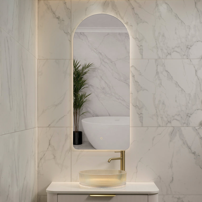 Arco Arch 500mm x 1200mm Backlit LED Frameless Mirror with Polished Edge and Demister