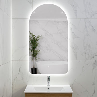 Arco Arch 550mm x 1000mm Backlit LED Frameless Mirror with Polished Edge and Demister