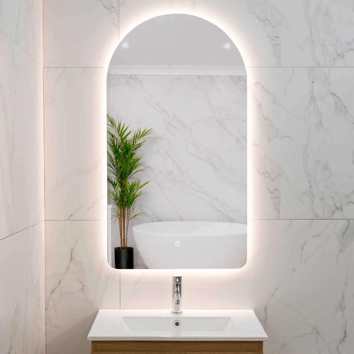 Arco Arch 550mm x 1000mm Backlit LED Frameless Mirror with Polished Edge and Demister