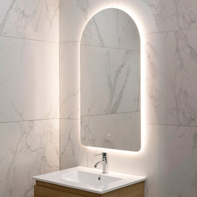 Arco Arch 550mm x 1000mm Backlit LED Frameless Mirror with Polished Edge and Demister