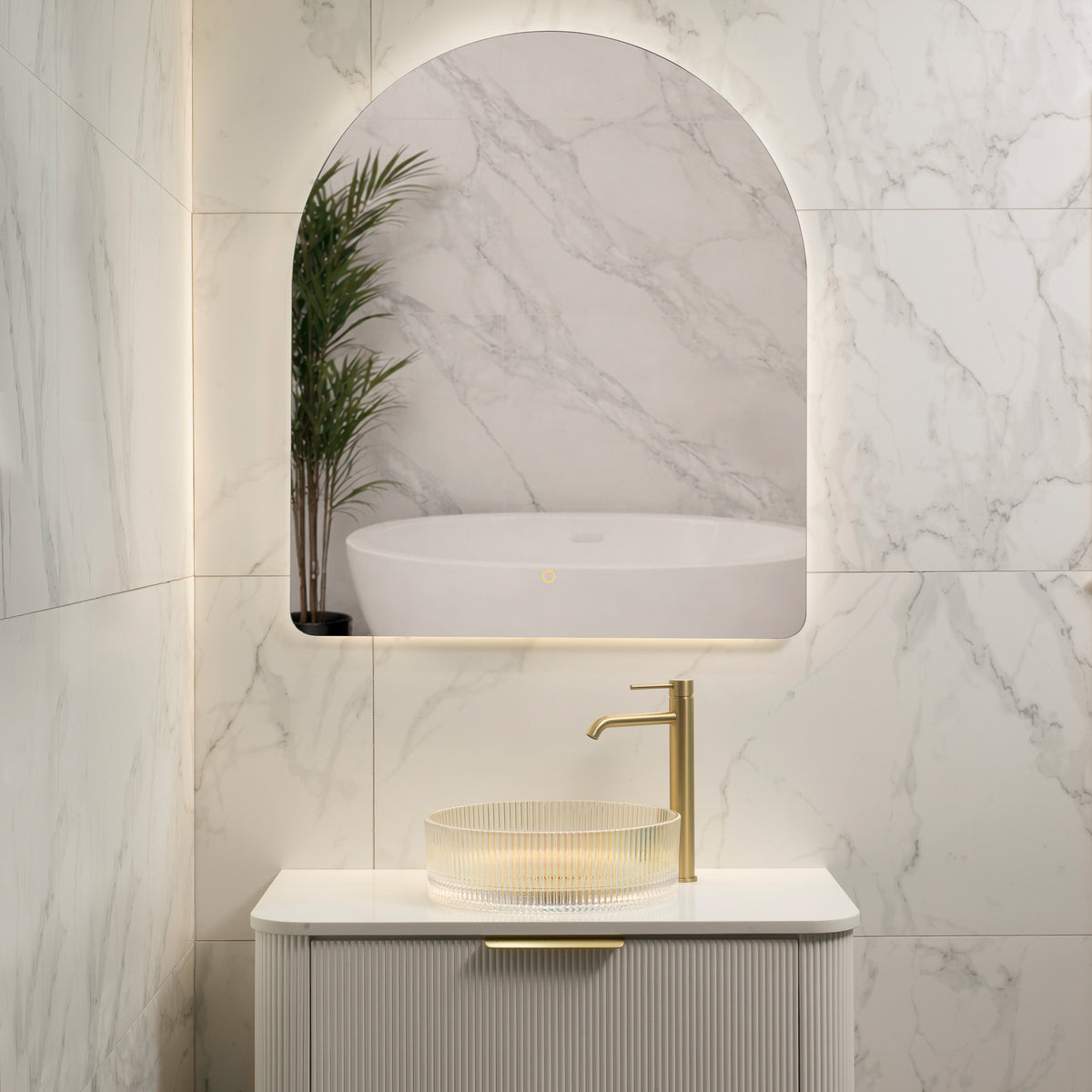Arco Arch 850mm x 1000mm Backlit LED Frameless Mirror with Polished Edge and Demister