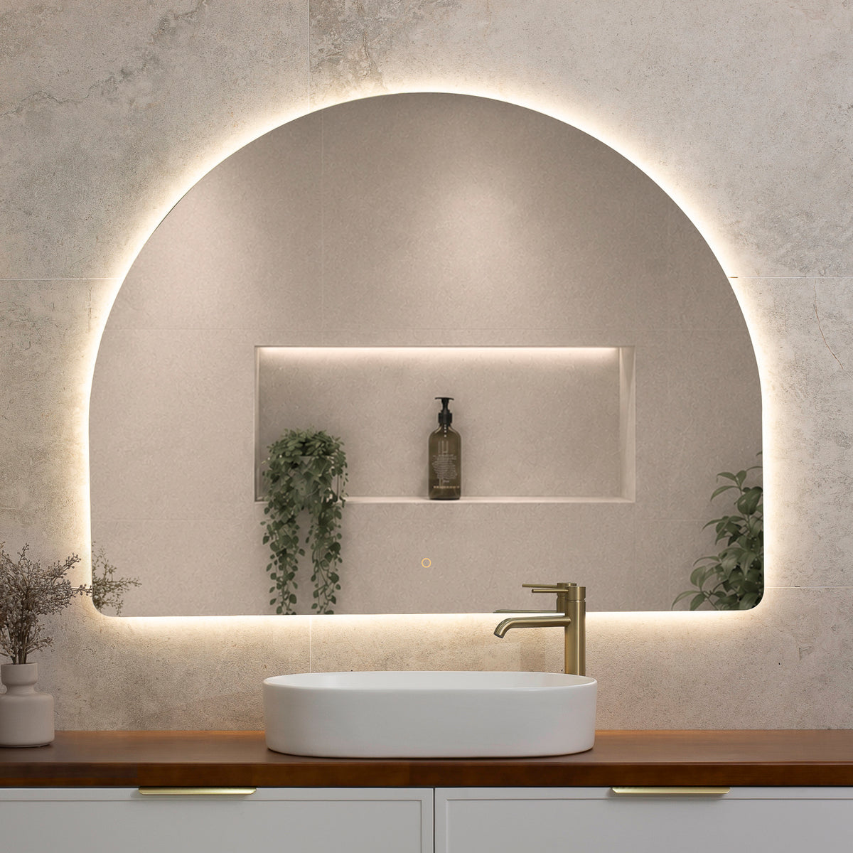 Arco Arch 1300mm x 1000mm Backlit LED Frameless Mirror with Polished Edge and Demister
