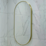 Pill Oval 500mm x 1000mm Frontlit LED Framed Mirror with Demister, Brushed Brass (Gold) Frame