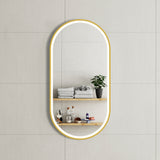 Pill Oval 500mm x 1000mm Frontlit LED Framed Mirror with Demister, Brushed Brass (Gold) Frame
