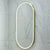 Pill Oval 500mm x 1000mm Frontlit LED Framed Mirror with Demister, Brushed Brass (Gold) Frame