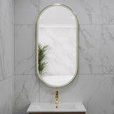 Pill Oval 500mm x 1000mm Frontlit LED Framed Mirror with Demister, Brushed Brass (Gold) Frame
